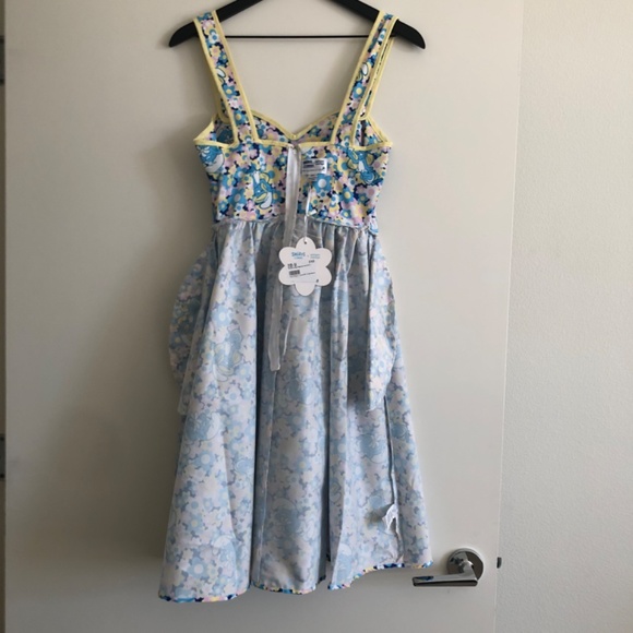 Smurfs X Unique Vintage Smurf Floral Print Pinafore Swing Dress, NWT - Picture 13 of 13